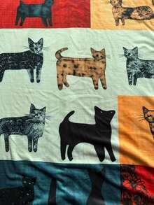 大码女式卡通猫咪拼接无袖度假连衣裙 夏季优雅 - 橘色 - 查看 4