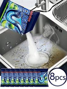 20 piezas de polvo limpiador de desagües, apto para cocina, baño, desagües, tuberías atascadas del inodoro y limpieza del hogar. Vierta una cantidad apropiada de polvo limpiador en el fregadero o la tubería de desagüe atascada, espere 15-30 minutos para que se disuelva, luego enjuague la tubería de desagüe con agua caliente para despejar la obstrucción. Plomería > Desatascar desagües - Multicolor - Ver 4