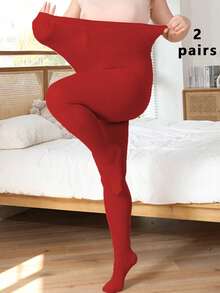 女士纯色基础款连裤袜，圣诞节，舒适 - 紅色 - 查看 15