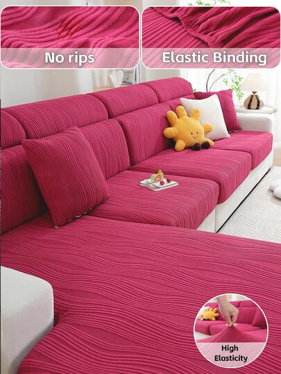 1件装动感条纹沙发套，波浪线设计，现代简约风格，柔软实用。