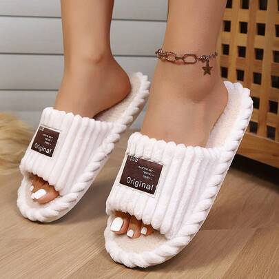 1 Pair Unisex Striped EVA Letter Print Indoor Slippers, Suitable For Home Wear All Seasons