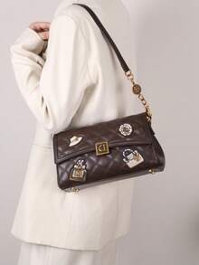 2026新款时尚女士腋下包，奢华高品质绗缝刺绣包，别致徽章优雅单肩包，多功能大容量通勤单肩/斜挎包 - 彩色 - 查看 12