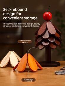 [Pregnant Mom & Baby Essentials] Premium Foldable Wooden Heat-Resistant Pad, Anti-Scald & Anti-Slip, Christmas Tree Design Decor, Dining Table Protective Mat, Stylish For Daily & Holiday Use