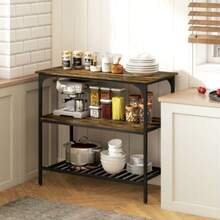 Baker's Rack, 3-Tier Kitchen Shelf With Steel Frame, Rustic Brown And Black - Camel - View 6
