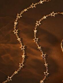 2 Pieces Star-Shaped Jewelry Set (Necklace + Bracelet) | Minimalist Elegant Style | Gold-Plated Star Chain & Adjustable Length Design | For Fashionable Women (Evening Dress Outfits & Date Night Matching) - Gold - View 4