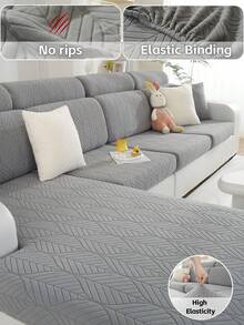 1pc Leaf Pattern Jacquard Sofa Cover, Warm And Soft Plush Slipcover, Versatile Design For Cozy Home Style - Grey - View 1