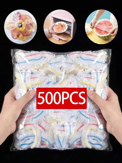 500 ชิ้น/แพ็ค ฝาครอบอาหารแบบใช้แล้วทิ้งหลากสี, ฝาปิดชามพลาสติก PE, เหมาะสำหรับความสดใหม่ | อุปกรณ์สำหรับห้องครัว, แคมป์ปิ้ง, ปาร์ตี้ริมชายหาด | ใช้ซ้ำได้, ป้องกันการรั่วซึม (หลากสี)