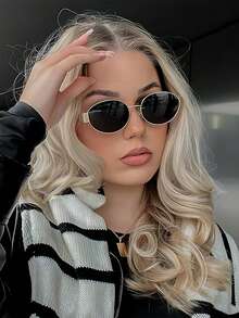 Oval Metal Frame Women's Fashion New Y2K Streetwear Polygonal Glasses - M12 Gold Tea 1 Pair M12-2 Gold Gray 1 Pair - View 5