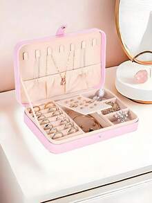 1PC Large And Medium Portable Buckle Jewelry Box, Used For Storing Rings, Necklaces, And Earrings, Buckle Portable Jewelry Box, Ring Box, Bracelet Necklace Box, Earring Box, Jewelry PU Leather Storage Box, Jewelry Storage Box, Large Capacity Double-Layer Earrings