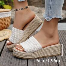 Women's Wedge Heel Rope Peep Toe Sandals, Thick Sole Platform Slip-On Slippers For Summer Outdoor Wear - Beige - View 8