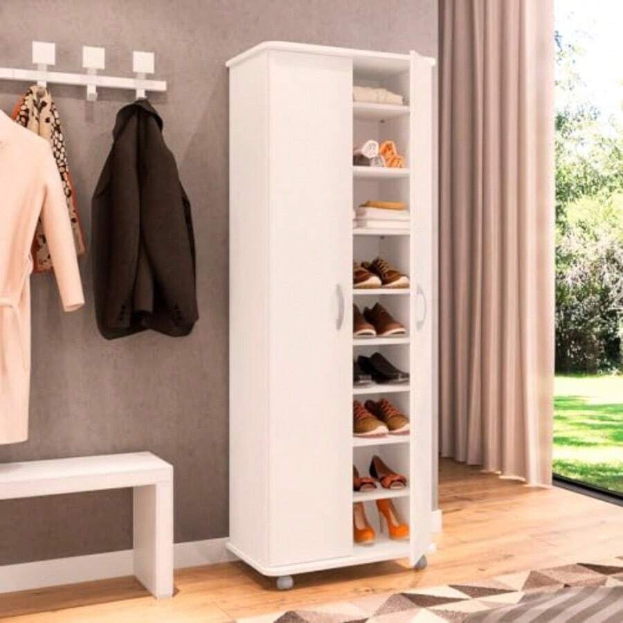 CY  Alacena de Madera para Cocina Zurich - 2 Puertas 8 Estantes Color Blanco - Largo 60cm x Alto 169cm - Mueble para Almacenamiento de Despensa