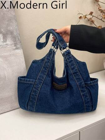 Bolso de lona lavada de moda de nicho 2025 con bolsillos laterales duales para llaves, lápiz labial, ir y venir, compras, citas, uso diario relajado