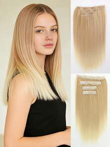 Extensiones de cabello rectas de 14 pulgadas con clip, cabello sintético natural y suave, extensiones con clip invisibles para dar volumen, aptas para uso diario - Multicolor - Ver 10