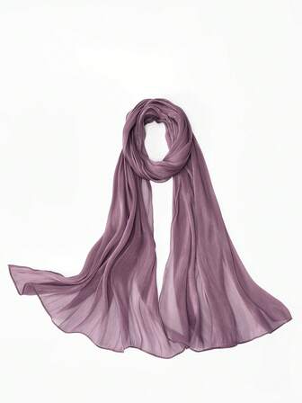 1pc Women's Solid Color Silk-Like Soft Headscarf, Arabian Casual Long Scarf, Conservative Plain Head Wrap, Suitable For Daily Use