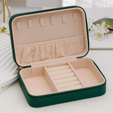 Simple Jewelry Bag Portable Travel Jewelry Storage Box Leather Jewelry Storage Box Fashion Women Portable Travel Jewelry Box PU Leather Necklace Ring Earrings Zipper Storage Boxes Jewelry Display Cases Organizer - 綠色 - 查看 3
