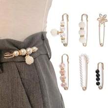 Leoon s para Ropa  para Pines Broches para Ropa Mujer Prendedores Alfiler Decorativo de Perla para Ropa, Broche de Ajustar Cintura, Fijar Suteres y Escotes (Oro 6 Piezas) - oro 6 piezas - Ver 2