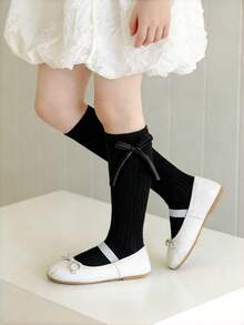 1/6 Pairs Girls Princess Style Bowknot Long Socks, Soft Breathable Elastic, Versatile For All Seasons Daily Party Wear - Multicolor - View 3