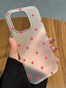 1 Stück transparente, mattierte, minimalistische Vollbild-Handyhülle mit niedlichem rosa Herzmuster, stoßfest, kompatibel mit iPhone 11, 12, 13, 14, 15, 16, 17 Pro Max - Verschiedenfarbig - Übersicht 2