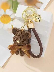 1pc Bowknot Bear Keychain School Car Accessories Cute Goth Y2k - Coffee - View 2
