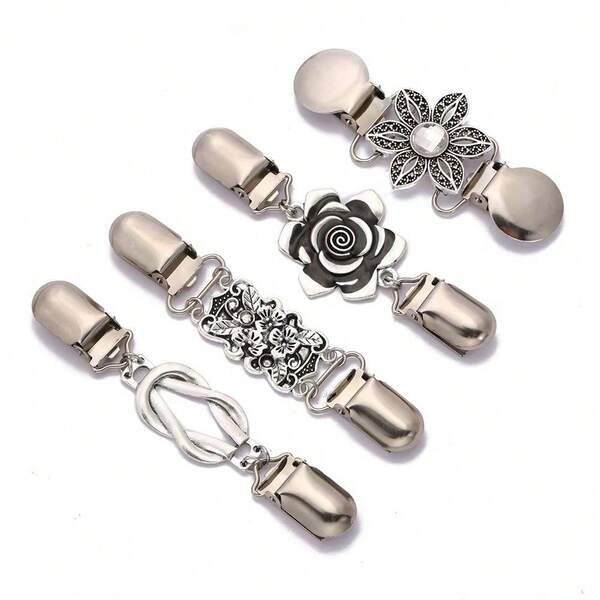 4-Piece Set With A Retro Dress With A Back Belt, A Cardigan With A Belt, A Slim-Fit Wide-Leg Trouser With A Tight Waist, And A Metal Belt Clip For A Ladies' Slim Dress (Classic Style), Metal [Random Color].