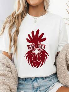 South Carolina Retro Vintage State Varsity Rooster T-Shirt 100% Cotton Crew Neck Short Sleeve Gamecock Mascot With Sungles Graphic Tee Funny Chicken State Pride Novelty Gift F-2 - Trắng 1 - Xem 3