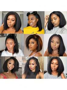 【非裔卷曲发合成假发】10-16英寸非裔卷曲发合成YaKi直发假发 - 自然柔软假发，适合女性日常佩戴，13X4蕾丝前假发，混合发丝，合成纤维和蛋白质丝混合而成 - SNatural - 查看 8