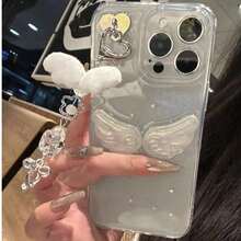 Kpop Style 3D Glitter Wing Soft Phone Case Compatible With IPhone 17 16 Pro Max, 15 New, 14 Pro, 13, 12 Mini, 11 Pro, XS, Shockproof Full Coverage Protection - Wings + Pendant - View 4
