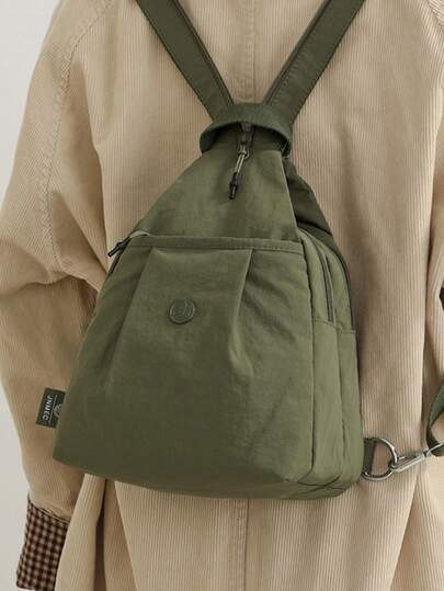 1 st. enfärgad nylonväska med dragkedja, avslappnad axelväska/crossbody-väska för män, passar dagliga nödvändigheter som telefon, näsduk, lämplig för pendling, arbete, skola, utflykt, kort resa