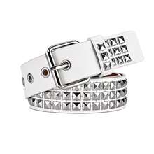 1条男女通用朋克风铆钉设计腰带，方形金字塔形PU皮革腰带，千禧朋克摇滚牛仔腰带，适合酷炫街头服饰和休闲装扮，万圣节、上学、秋季等场合。 - 白色 - 查看 14