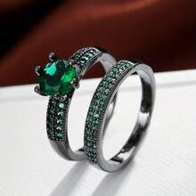 2 Pieces Copper Ring Set For Women, Elegant Retro Bridal Layering Ring With Sparkling Zirconia, Daily/Wedding Jewelry, Valentine's Day Gift - Wedding Rings 5 - View 3