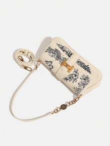 2026新款时尚女士单肩包，优雅奢华女士包，复古刺绣设计，法棍包款式，多功能精致工艺腋下包，通勤风格单肩/斜挎包 - 米色 - 查看 8