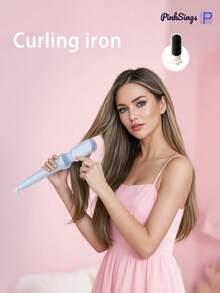 PinkSings 三合一多功能美发工具，自动卷发棒，配有2个陶瓷卷筒（32毫米、38毫米）和直发梳，卷发器和直发梳，3档温度可调，带定时器和负离子功能 - 黃色 - 查看 9