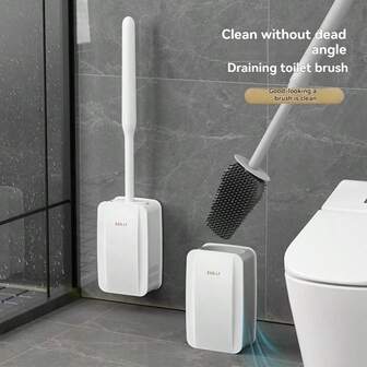 1 st silikon toalettborste med hållare, badrumsrengöringsset, väggmonterad toalettborstehållare