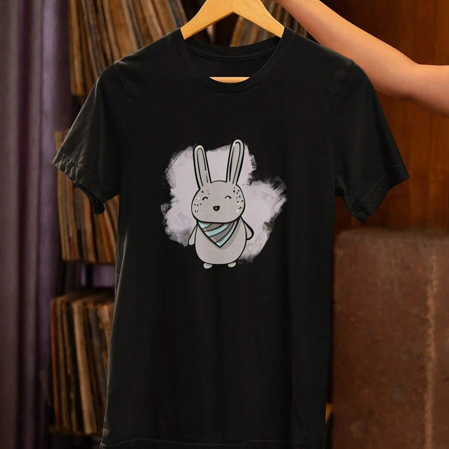Bunny T shirt Cute Rabbit Softstyle long or short sleeves - Negro - Ver 1
