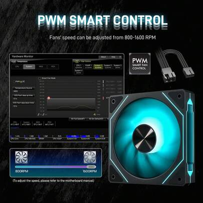 12厘米 ARGB 同步灯效静音散热风扇，适用于电脑机箱，CD纹理设计，带温度控制功能