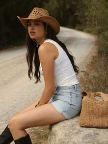 1pc Handmade Fashionable Panama Cowboy Straw Hat, Bohemian Style Beach Sun Hat, Windproof Casual Hat, Suitable For Vacation Travel, Random Color Brim Rope - A - View 3