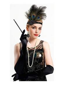 TendenciaMascara Gatsby Accesorios Disfraz Halloween Plumas DiademaCalidad premium - C negra - Ver 9