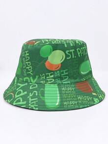 1pc Four-Leaf/Three-Leaf Clover Casual Party Cute Street Polyester UV Protection Reversible Bucket Hat, Suitable For Spring, Summer, Autumn, St. Patrick's Day, Unisex Lucky Clover Print Sun Hat