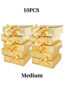 10pcs Golden Bow Gift Box, Bridesmaids Invitation Gift Box, Luxury Golden Ribbon Gift Box, Wedding Gift Box, Birthday Gift Box, Party Gift Box, Bridesmaids Gift Box, Graduation Gift Box, Valentine's Day Gift Box - Multicolor - View 9