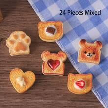 Bộ 6/12/24 món đồ trang trí thức ăn thu nhỏ bằng nhựa, đáy phẳng không lỗ, bánh mì nướng caramel, phụ kiện hình gấu bông bằng nhựa, thích hợp để trang trí tiểu cảnh, ốp điện thoại, kẹp tóc, hộp văn phòng phẩm, trang trí xe hơi, v.v. Hỗn hợp ngẫu nhiên các loại: bánh mì nướng kem dâu tây, bánh mì nướng hình gấu bông, bánh pudding hình trái tim, bánh mì nướng hình gấu bông, bánh mì nướng hình chân mèo, bánh mì nướng kem sô cô la chip. - Bánh quy mini - Xem 9