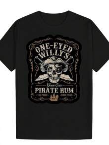 Men's Vintage Pirate Rum T-Shirt - One-Eyed Willy's Pirate Rum Logo & Skull & Crossbones Design, Black & Golden Retro Nautical Tee, Loose Fit Casual Short Sleeve Shirt, Machine Washable - Màu Xám nhạt - Xem 1