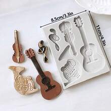 Musical Note Silicone Mold, DIY Guitar Violin Musical Instrument Note Fondant Chocolate Cake Decorating DIY Resin Mold, Cake Decorating DIY Clay Mold - Light Grey - View 2