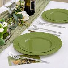 100PCS Olive Green Plastic Plates - Plastic Green Plates Disposable Heavy Duty - Olive Disposable Plates For Christmas Including 50PCS 10'' Dinner 50PCS 7.5'' Dert - 綠色 - 查看 5