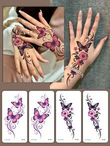 4PCS Red Henna Ramadan Mandala Rose With Red Vine Pattern Temporary Tattoo Stickers For Brides - Hand, Ankle, Body Waterproof Fake Henna Tattoos