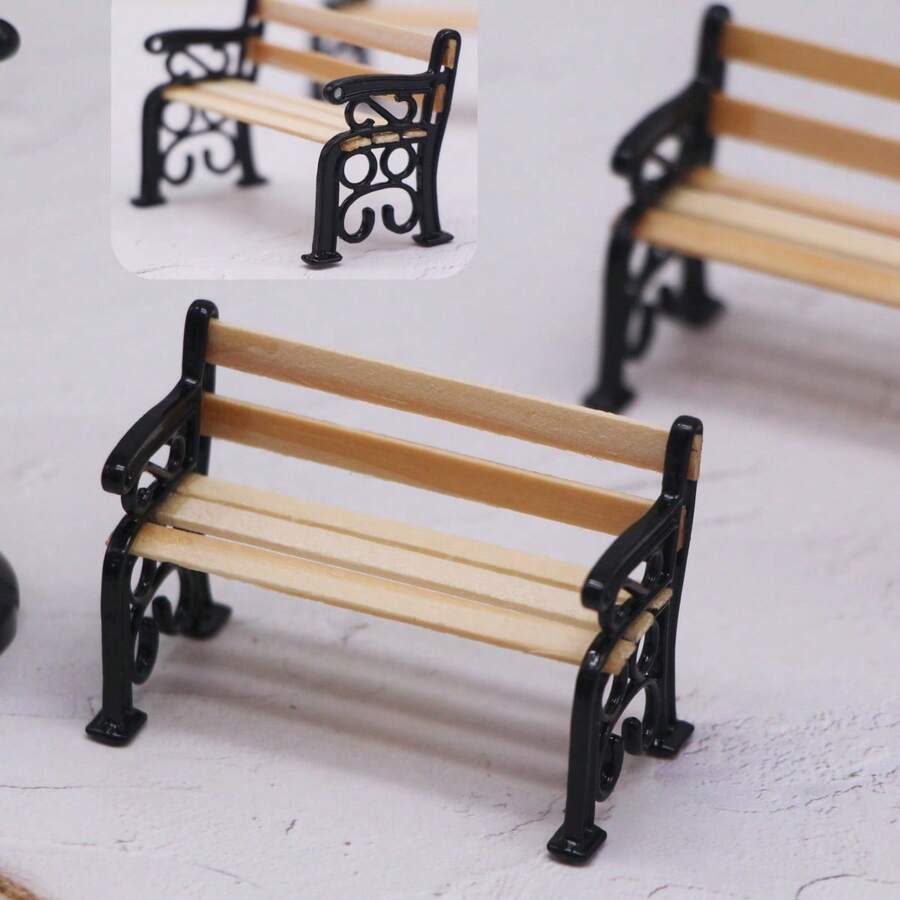 1pc Mini Park Bench Model Decor, Miniature Gardening Accessory, Miniature Yard Scene Prop Model, Exquisite Craft, Small House Decoration, Miniature Home Scene DIY, Collectible Gift For Hobbyists And Enthusiasts - Beige - View 1