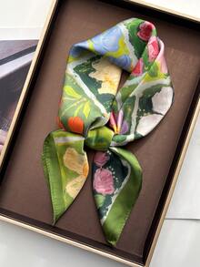 1 件优雅时尚百搭紫色和白色花朵印花仿丝围巾/头巾丝巾头巾