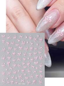 3件/套 情人节粉色蝴蝶结星星图案美甲贴纸，全息滑动美甲装饰，DIY美甲用品 - 彩色 - 查看 4