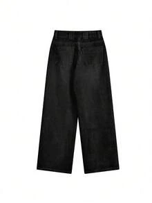 女式口袋宽松阔腿休闲牛仔裤