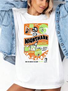 Vintage Nightmare Before Christmas T-Shirt T Shirt  Women Unisex Tshirt SY886 - 白色1 - 查看 2