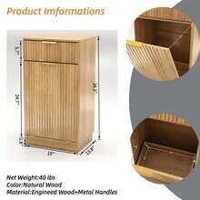 Tilt Out Trash Cabinet/Free Standing 10 Gallon Recycling Trash Can Cabinet / With Wave-Textured Hideaway Drawer&Pull-Out Bin/With Negative Ion And Deodorizing Function/ For Kitchen, Living Room - Màu sắc tự nhiên - Xem 7
